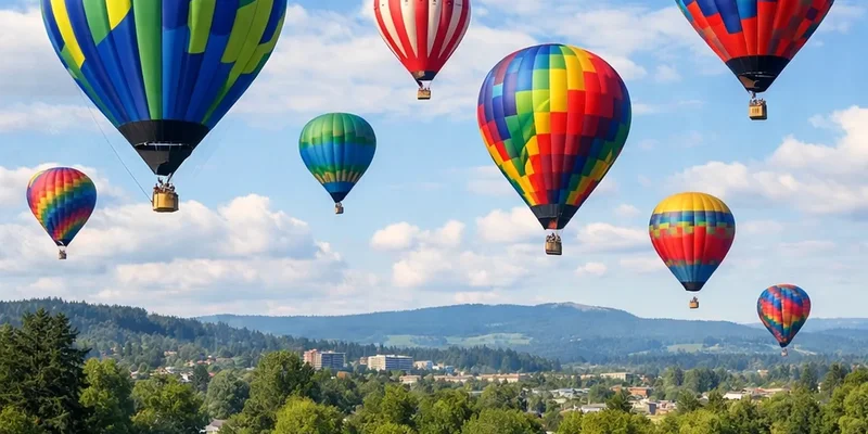 Hot air balloons over Cook Park at the Tigard Festival of Balloons during the Night Glow event, Tigard, Oregon