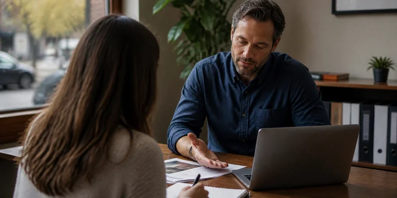 Oregon homebuyer meeting with lender to discuss down payment assistance programs, Portland