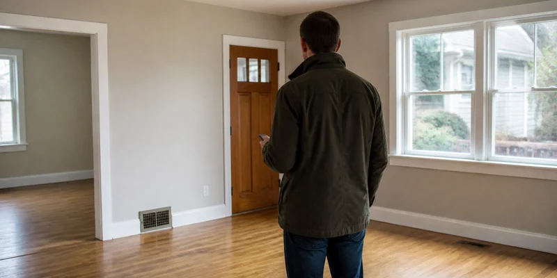Buyer doing final walkthrough of a vacant Portland home before closing