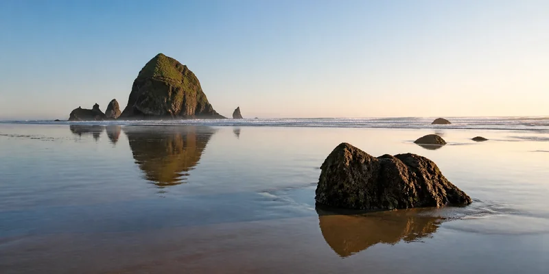 Haystack Rock at low tide, Cannon Beach, Oregon