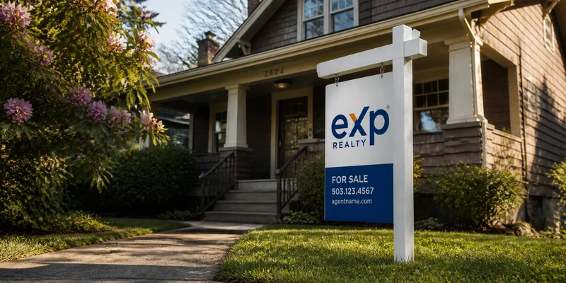 For sale sign in front of a Craftsman home in Portland, Oregon