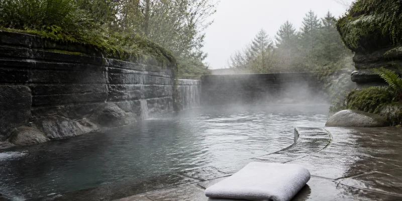 Outdoor thermal soaking pool with steam NE Alberta Portland Oregon