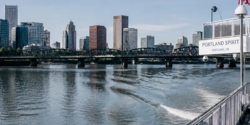 Portland Spirit cruise on Willamette River with Portland skyline Oregon