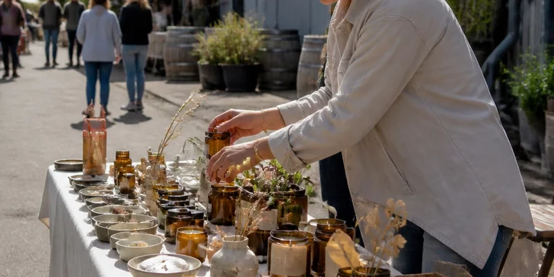 Women-owned vendor tables at a craft distillery market with outdoor seating and spring sun Oregon City Oregon