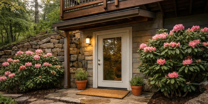 Walkout basement entrance on a hillside home, Southwest Portland, Oregon
