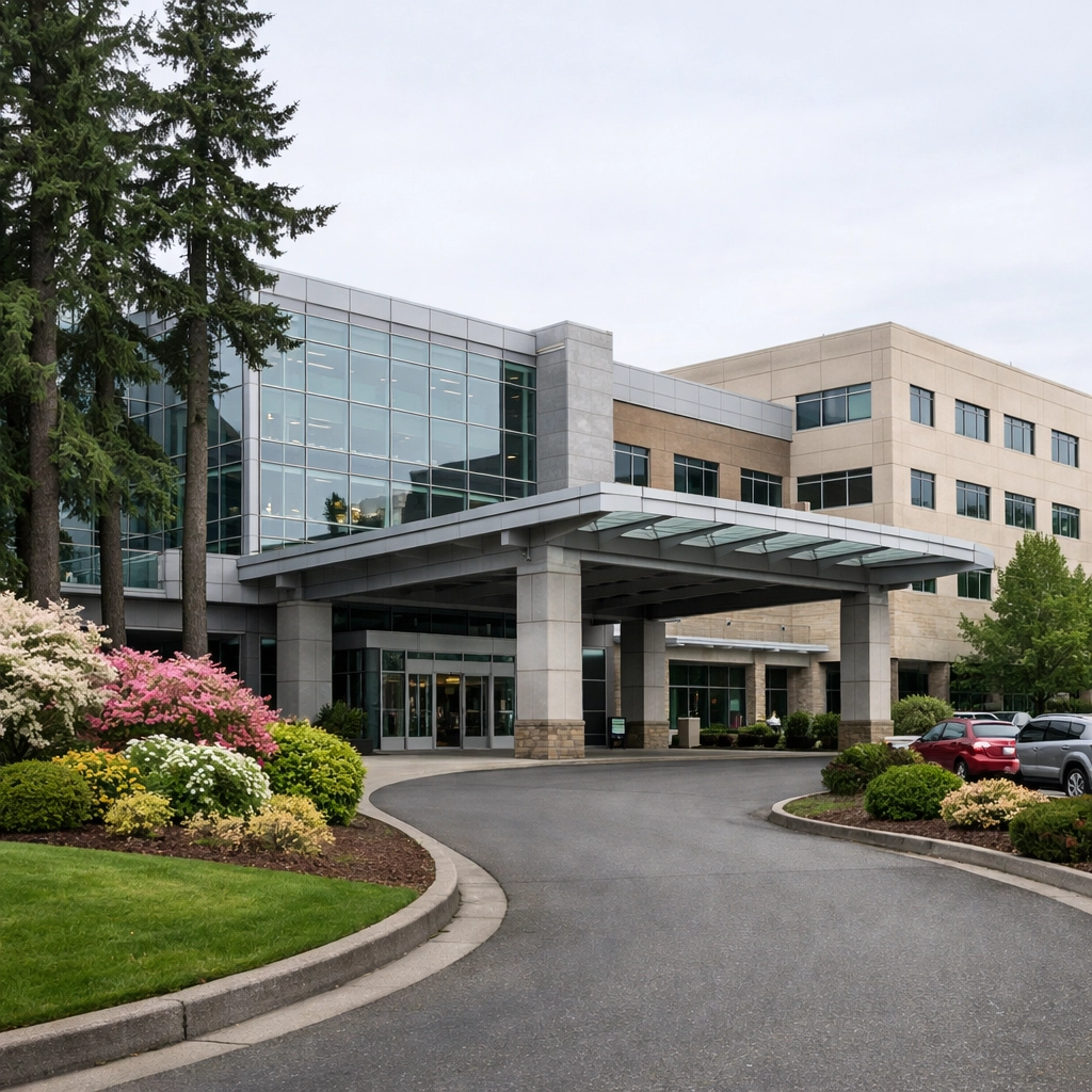 Legacy Mount Hood Medical Center campus entrance in Gresham, the nearest full-service hospital to Damascus residents