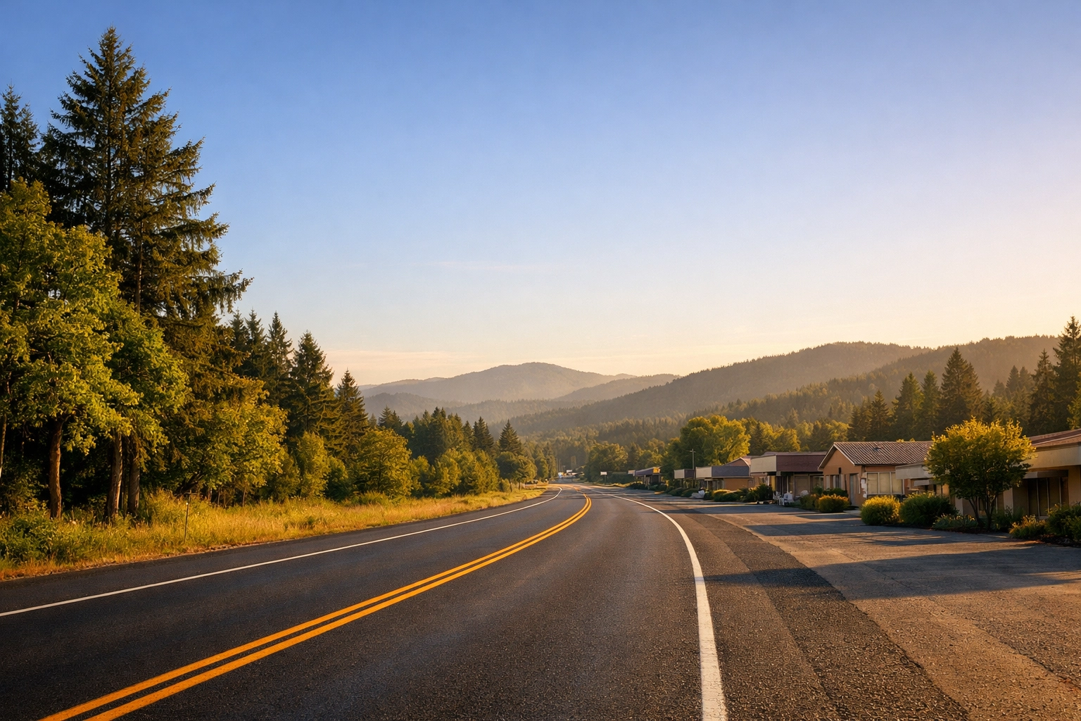 Springwater Corridor Trail winding through a tree-lined section near Damascus, Oregon with a cyclist in the distance