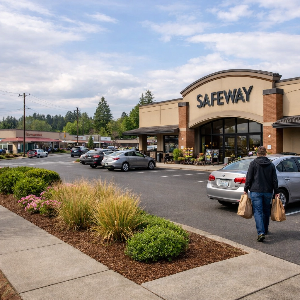 Safeway grocery store and parking lot on 82nd Drive in Gladstone Oregon