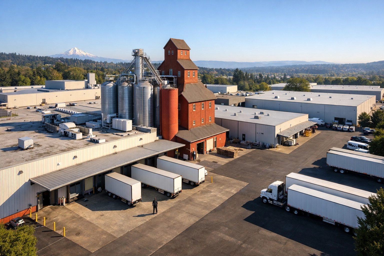 Commercial and industrial buildings along the SE International Way corridor in Milwaukie