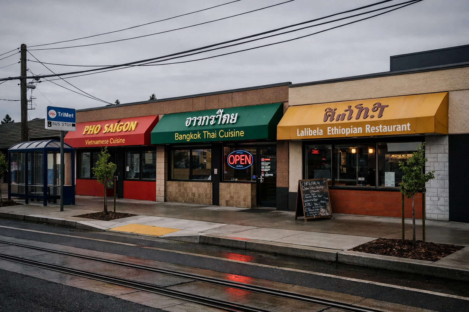 International restaurant corridor in East Portland
