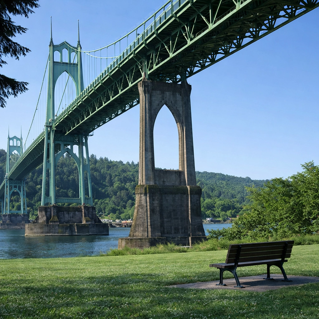 St Johns Bridge and Cathedral Park in North Portland