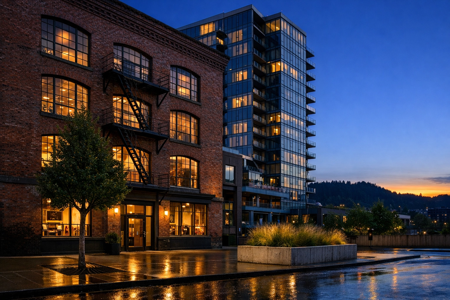 Pearl District warehouse conversions and modern condos in Northwest Portland