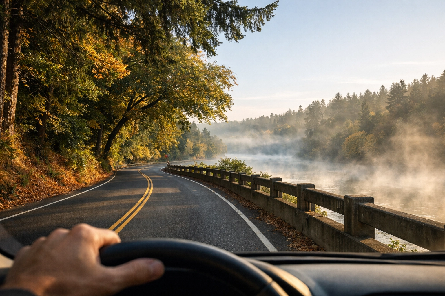 OR-43 corridor winding along the Willamette River between West Linn and Lake Oswego with forested hillsides