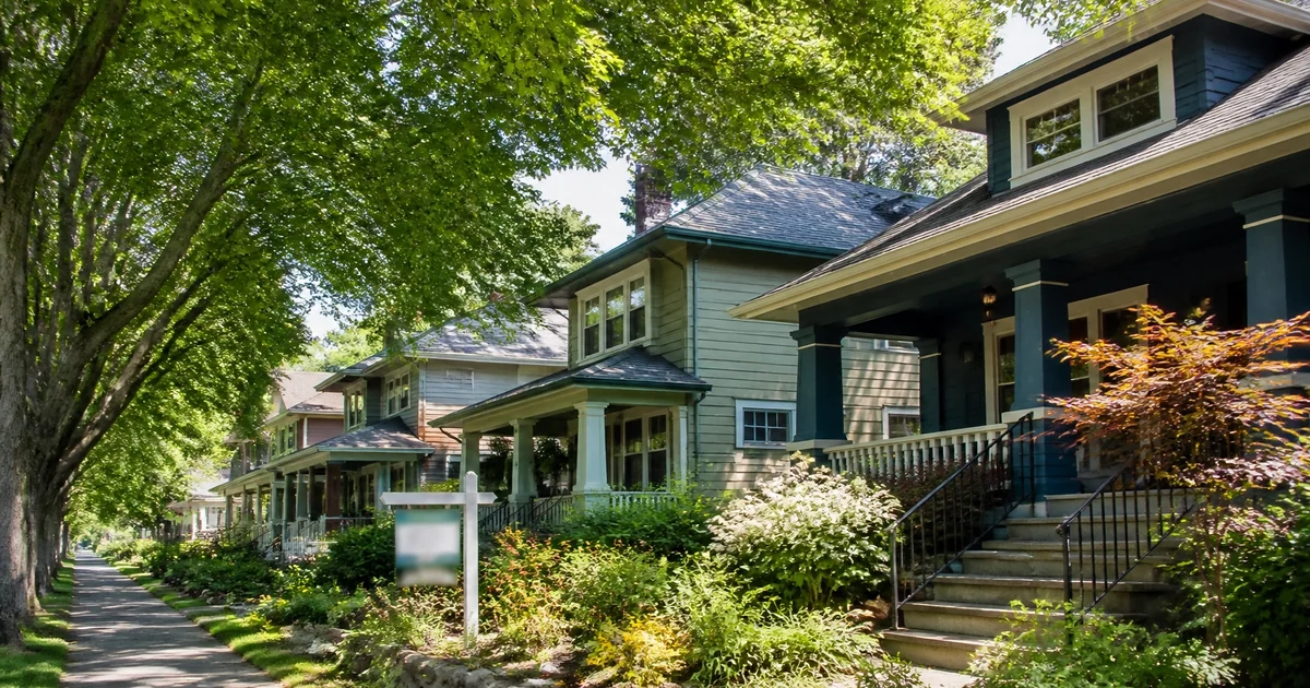 Tree-lined street of craftsman bungalows in NE Portland, Oregon