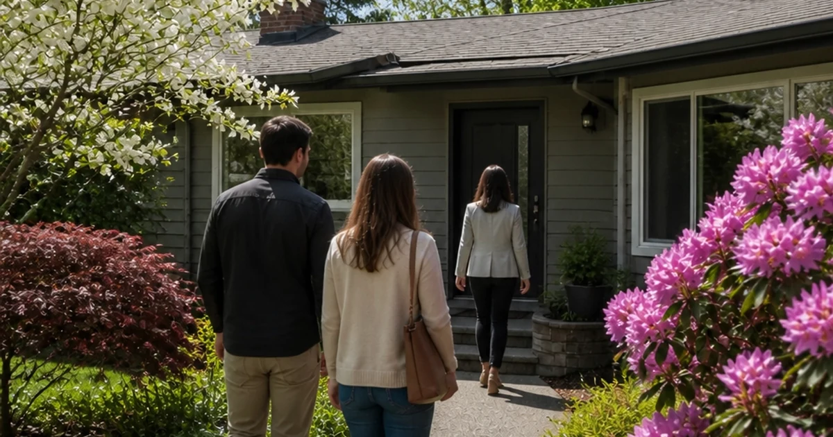 Buyers touring a single-level home, Portland, Oregon