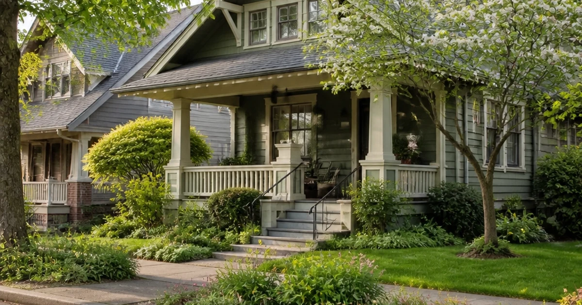 Spring residential street, Northeast Portland, Oregon
