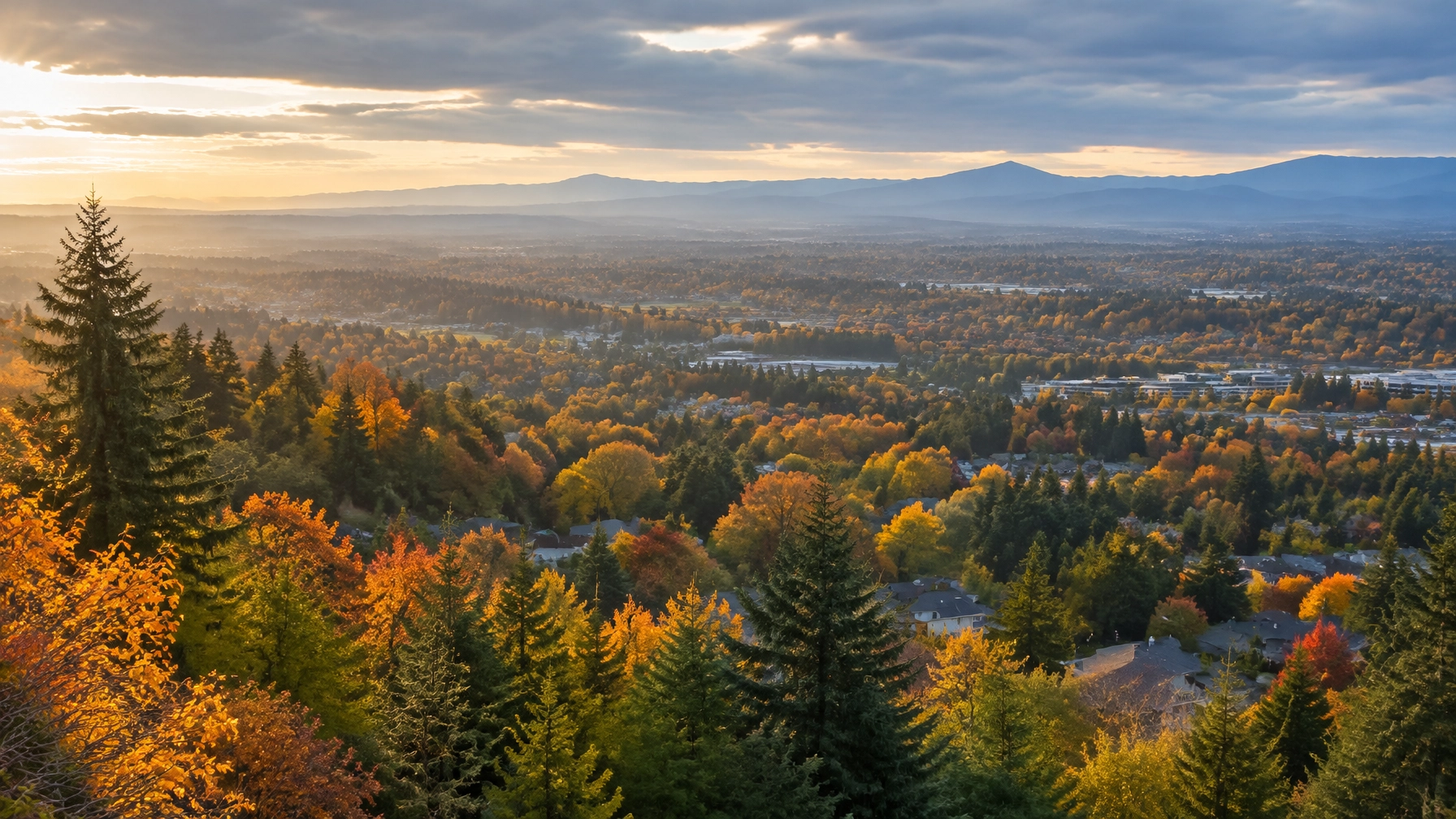 Fall color across the Tualatin Valley seen from the West Hills, Washington County, Oregon